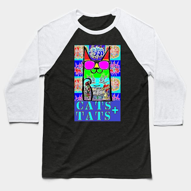 Cats and tats Rainbow 1 Baseball T-Shirt by LowEndGraphics